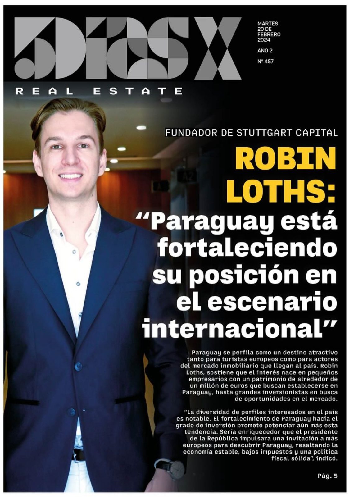 Robin Loths on the cover of 5DÍAS Real Estate magazine Paraguay — 5DÍAS Power Player top 100 financial executives